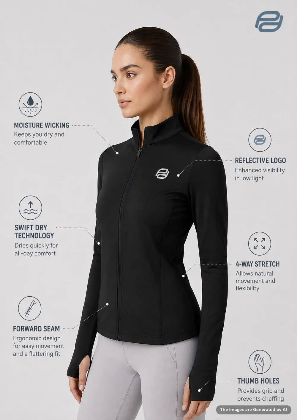 PUMP'D Women's Jacket | Slim Fit | Thumb Hole Open Sleeve | With zipper | Perfect for workout