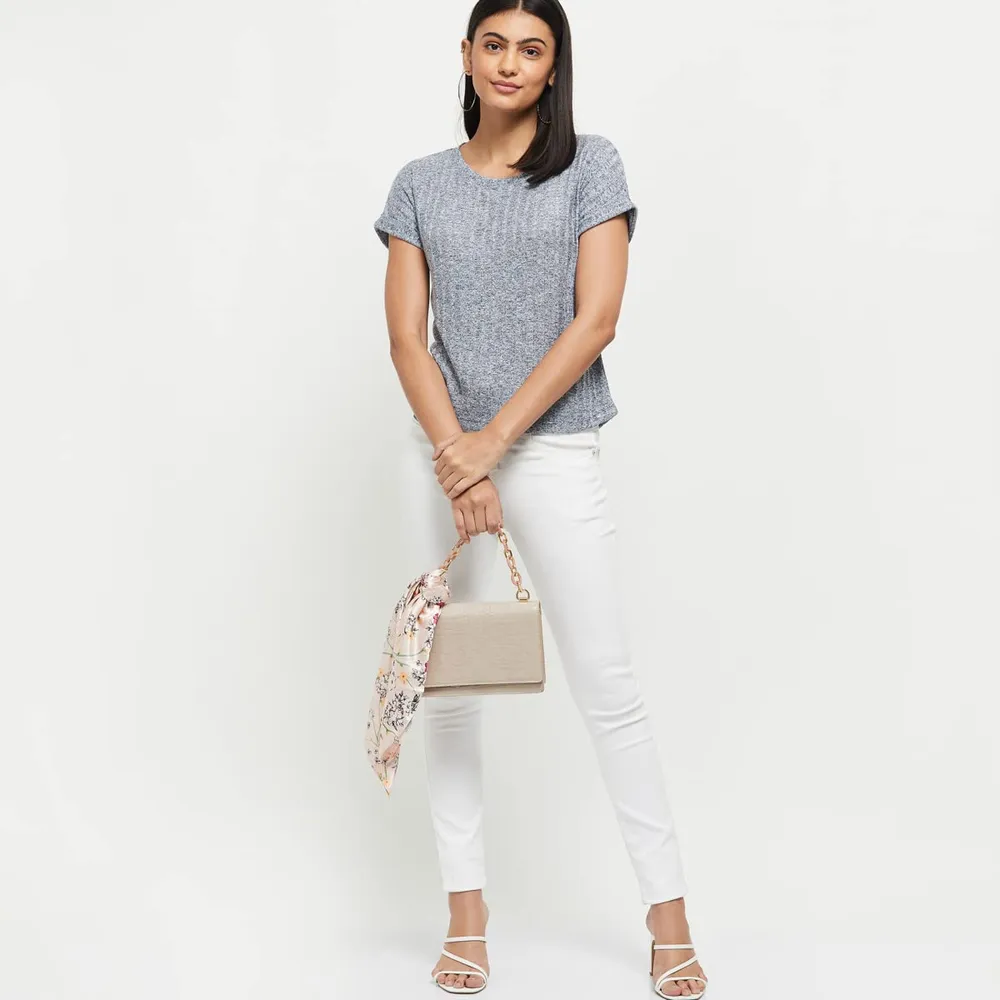 Max Women's Cotton Regular Fit Textured Round Neck T-Shirt