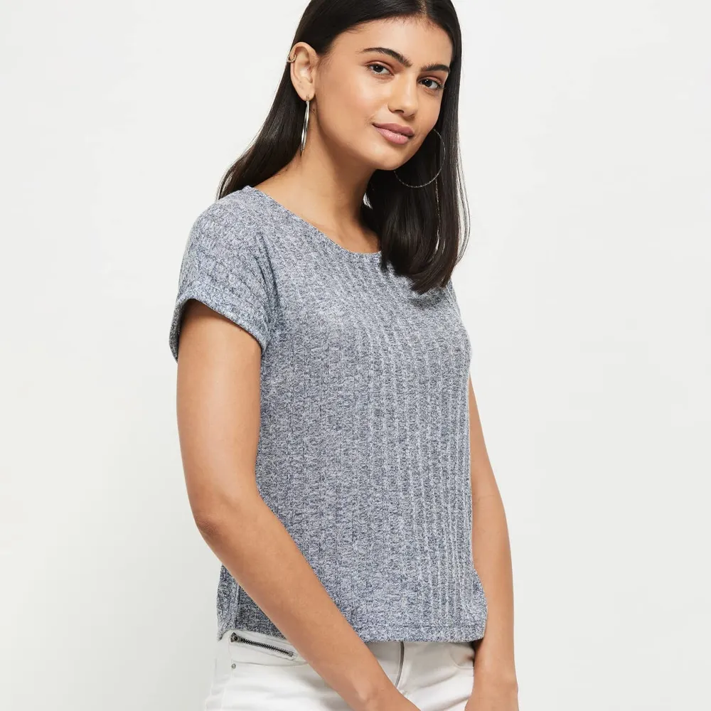 Max Women's Cotton Regular Fit Textured Round Neck T-Shirt