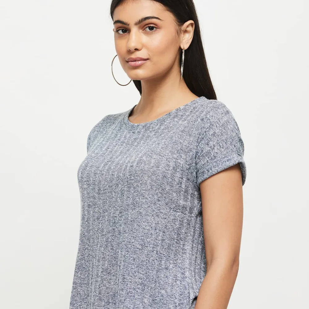 Max Women's Cotton Regular Fit Textured Round Neck T-Shirt