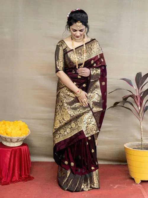 C J Enterprise Women's Pure Soft Silk Saree With Blouse Piece For Wedding