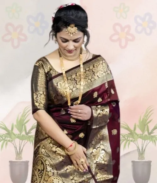 C J Enterprise Women's Pure Soft Silk Saree With Blouse Piece For Wedding
