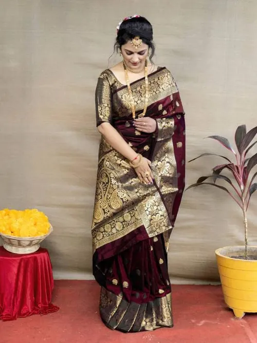 C J Enterprise Women's Pure Soft Silk Saree With Blouse Piece For Wedding