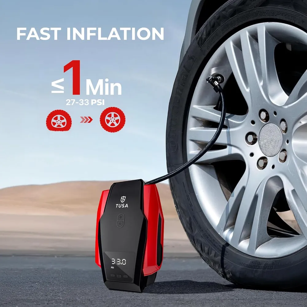 TUSA Drive X Tyre Inflator for Car - 150 PSI, 12V DC Portable Air Compressor with Digital Tire Pressure Gauge & LED Light | Car Accessories, Auto Air Pump for Cars, Motorcycle & Other Inflatables