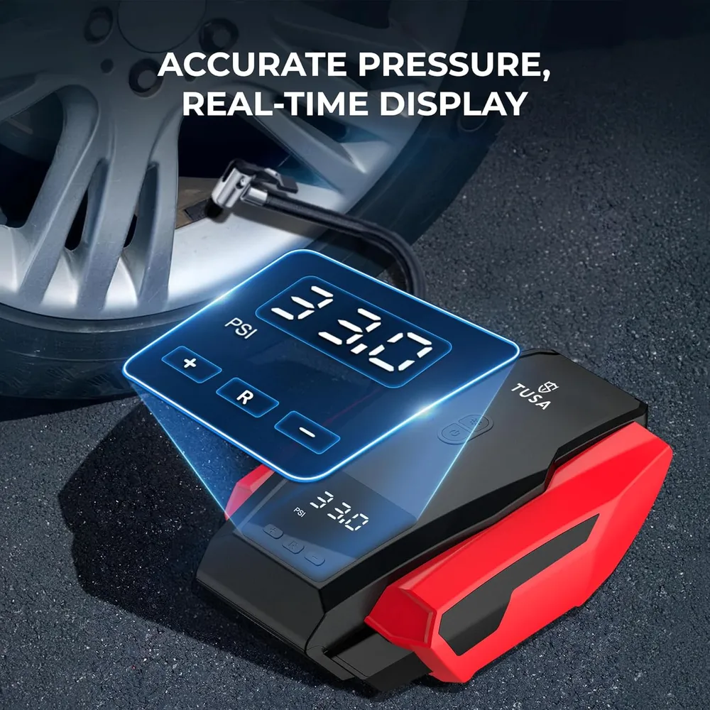 TUSA Drive X Tyre Inflator for Car - 150 PSI, 12V DC Portable Air Compressor with Digital Tire Pressure Gauge & LED Light | Car Accessories, Auto Air Pump for Cars, Motorcycle & Other Inflatables